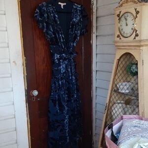Hutch Midnight Blue Vekvet Burnt Out Floral Maxi Dress